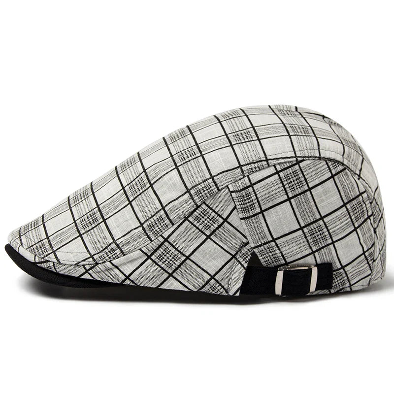 Check Pattern Flat Cap with Contrast Lining